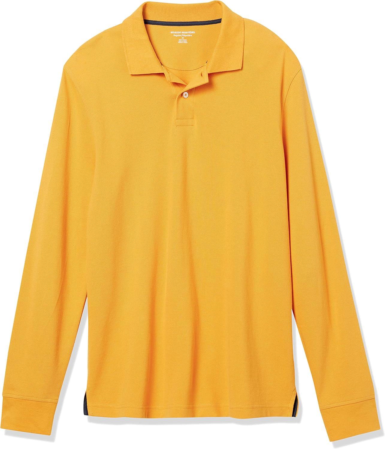 imageAmazon Essentials Mens Long Sleeve Polo Shirt with Collar RegularFit PiqueDark Yellow