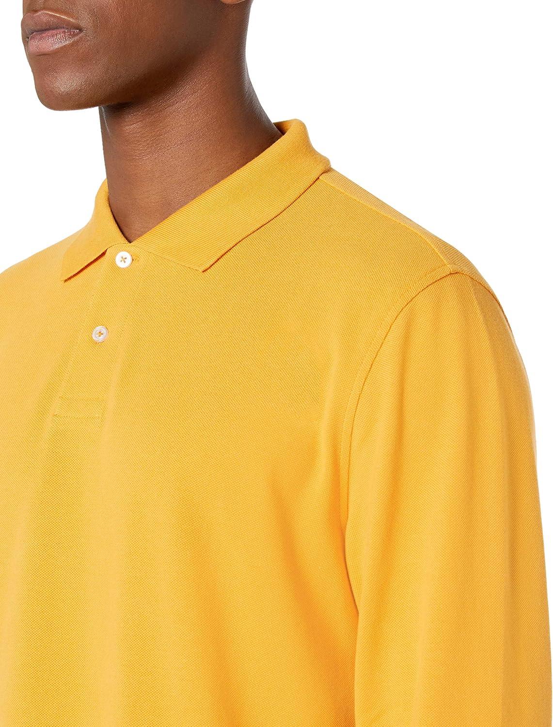 imageAmazon Essentials Mens Long Sleeve Polo Shirt with Collar RegularFit PiqueDark Yellow