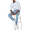 imageAmazon Essentials Mens LongSleeve RegularFit Stretch Oxford Shirt Available in Big ampamp TallPowder Blue White Vertical Stripe