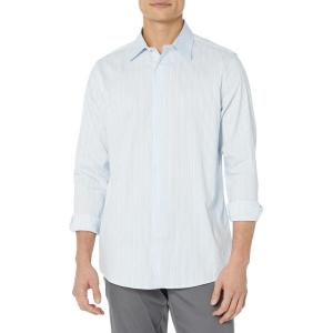 imageAmazon Essentials Dress Shirts Button Down Long Sleeve RegularFit StretchBlue White Pinstripe