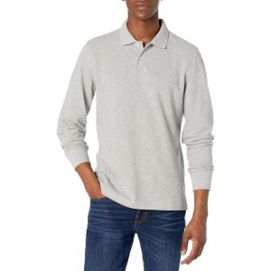 imageAmazon Essentials LongSleeve Polo Shirt for Men Slim Fit PiqueLight Grey Heather