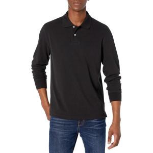 imageAmazon Essentials Mens Long Sleeve Polo Shirt with Collar RegularFit PiqueBlack