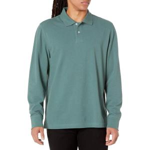 imageAmazon Essentials Mens Long Sleeve Polo Shirt with Collar RegularFit PiqueSage Green