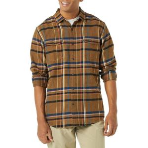 imageAmazon Essentials Mens LongSleeve Flannel Shirt RegularFit Two PocketsTobacco Brown Plaid