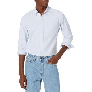imageAmazon Essentials Mens LongSleeve RegularFit Stretch Oxford Shirt Available in Big ampamp TallPowder Blue White Vertical Stripe
