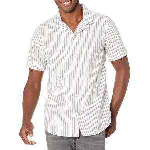 imageAmazon Essentials Mens SlimFit Vacation Shirt ShortSleevePink Teal Blue Vertical Stripe
