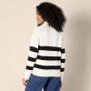 imageAmazon Essentials Womens RelaxedFit Heavyweight Cotton Polo Pullover SweaterEggshell White Black Big Stripe