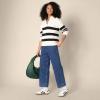 imageAmazon Essentials Womens RelaxedFit Heavyweight Cotton Polo Pullover SweaterEggshell White Black Big Stripe