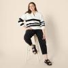 imageAmazon Essentials Womens RelaxedFit Heavyweight Cotton Polo Pullover SweaterEggshell White Black Big Stripe