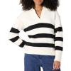 imageAmazon Essentials Womens RelaxedFit Heavyweight Cotton Polo Pullover SweaterEggshell White Black Big Stripe
