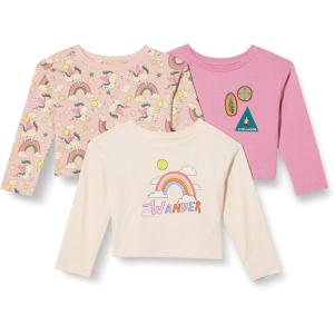 imageAmazon Essentials Girls and Toddlers Long Sleeve T Shirts Pack of 3BadgesUnicornWander