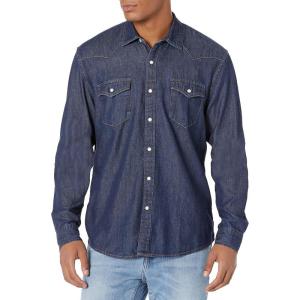 imageAmazon Essentials Mens Denim Shirt Long Sleeve  RegularFit Denim ShirtRinsed