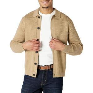 imageAmazon Essentials Mens RelaxedFit Collared Cardigan SweaterCamel Heather
