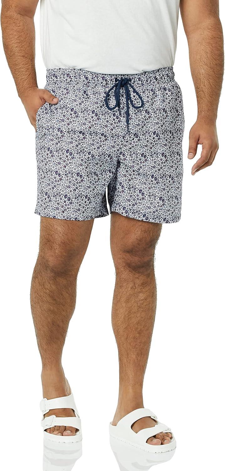 imageAmazon Essentials Mens 7quot QuickDry Swim TrunkNavy White Ditsy Floral