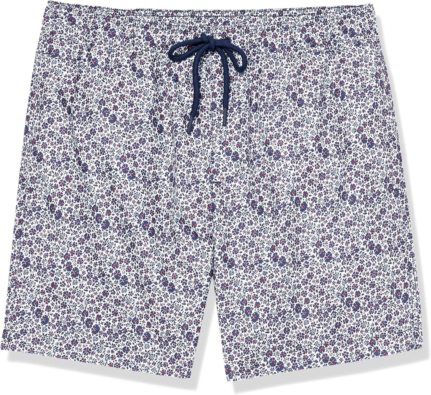 imageAmazon Essentials Mens 7quot QuickDry Swim TrunkNavy White Ditsy Floral