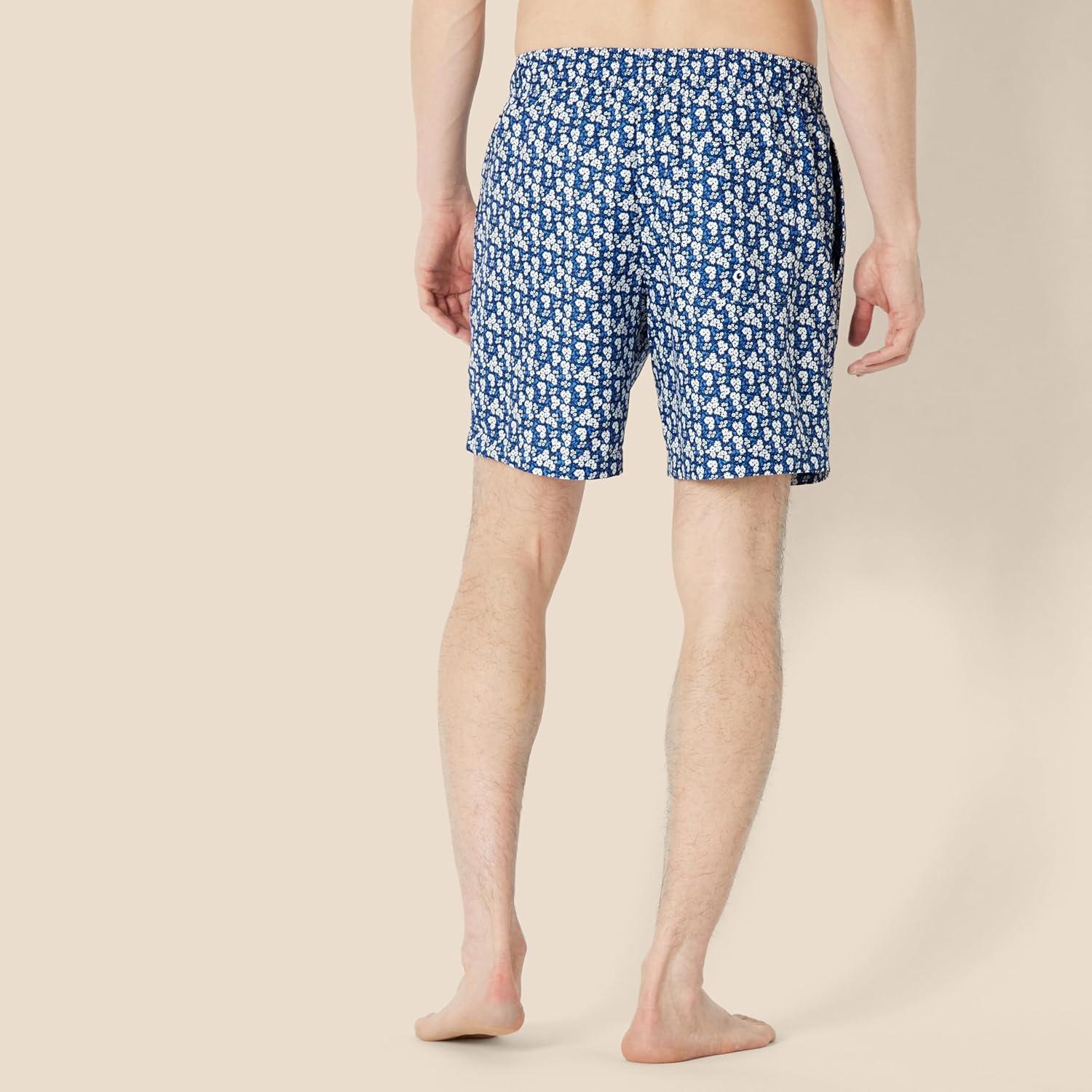 imageAmazon Essentials Mens 7quot QuickDry Swim TrunkNavy White Posey Floral