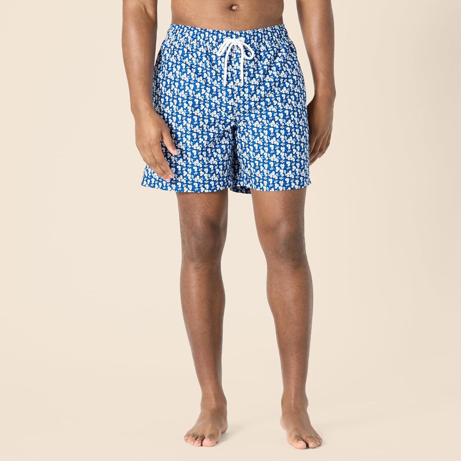 imageAmazon Essentials Mens 7quot QuickDry Swim TrunkNavy White Posey Floral