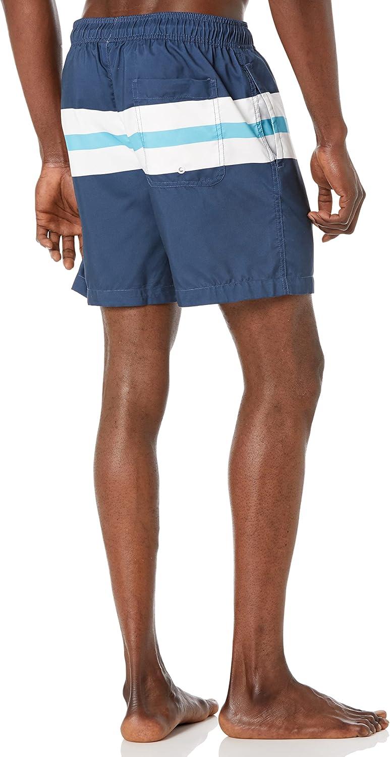imageAmazon Essentials Mens 7quot QuickDry Swim TrunkNavy White Stripe