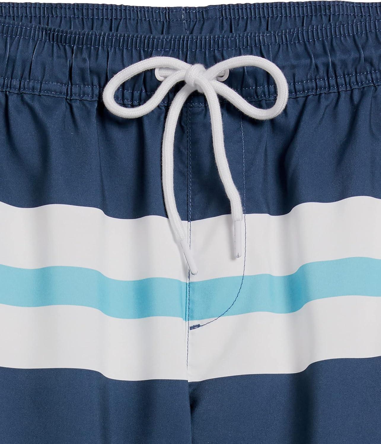 imageAmazon Essentials Mens 7quot QuickDry Swim TrunkNavy White Stripe