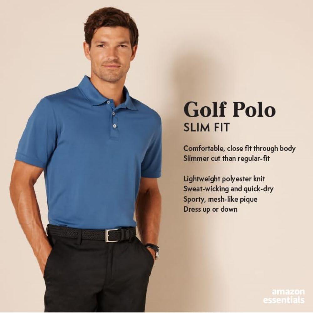 imageAmazon Essentials Mens SlimFit QuickDry Golf Polo Shirt  Discontinued ColorsDark Blue