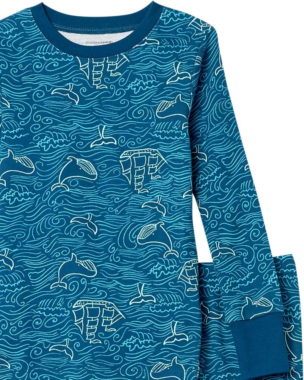 imageAmazon Essentials Unisex Babies Toddlers and Kids SnugFit Cotton Pajama Sleepwear SetsAqua Green WhaleBlue Sea Life