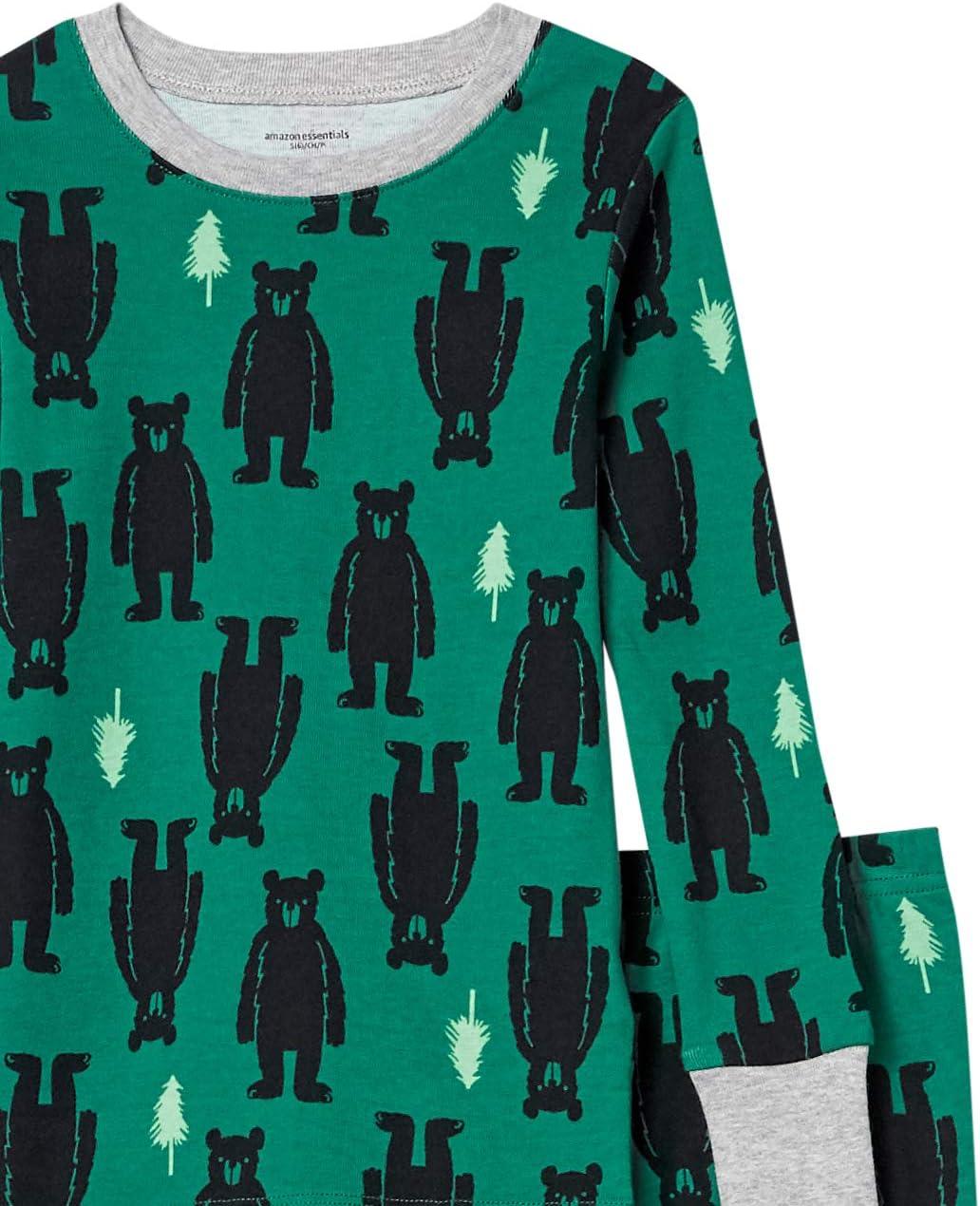 imageAmazon Essentials Unisex Babies Toddlers and Kids SnugFit Cotton Pajama Sleepwear SetsBottle Green Polar BearMint Green Happy Camper