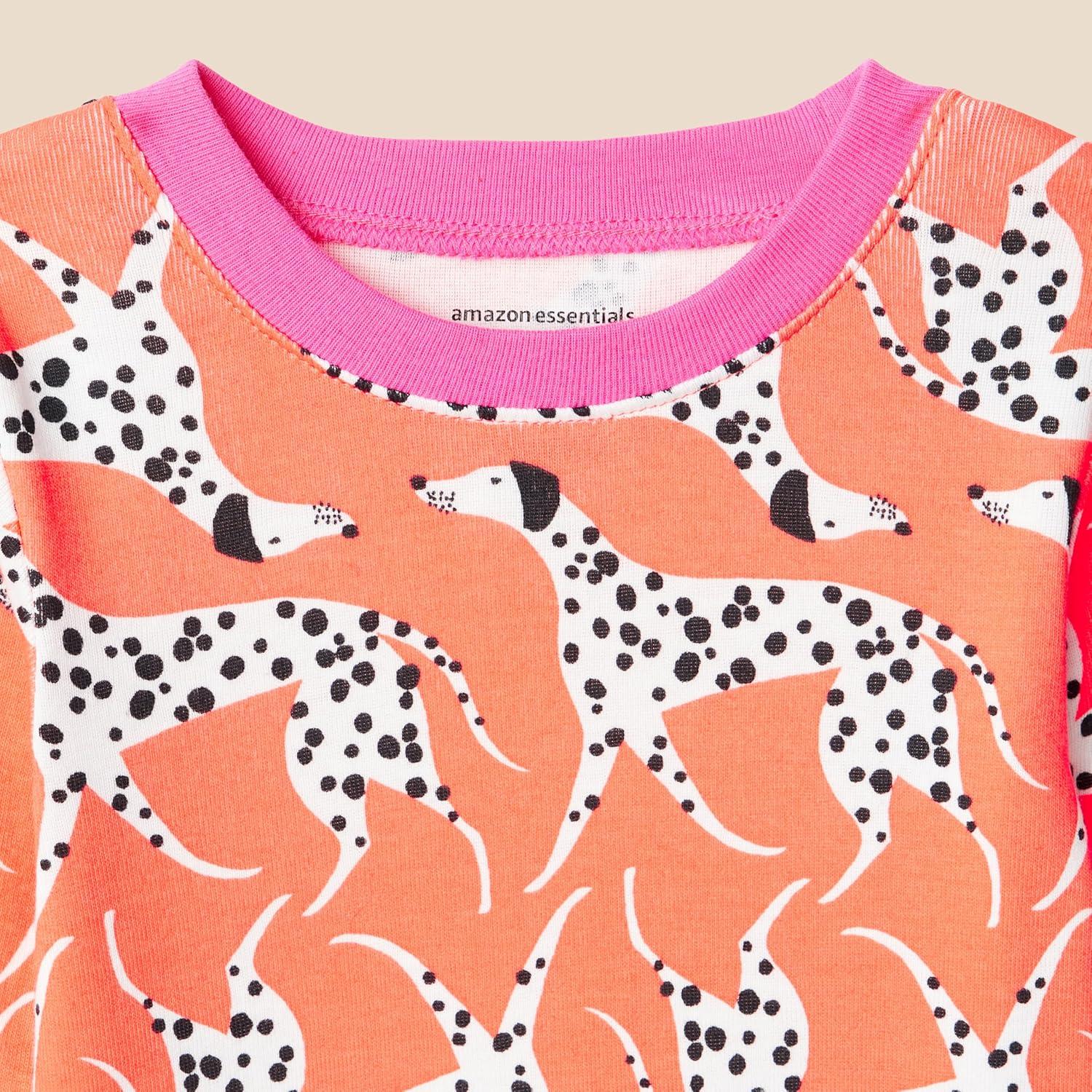 imageAmazon Essentials Unisex Babies Toddlers and Kids SnugFit Cotton Pajama Sleepwear SetsCoral Orange Dog