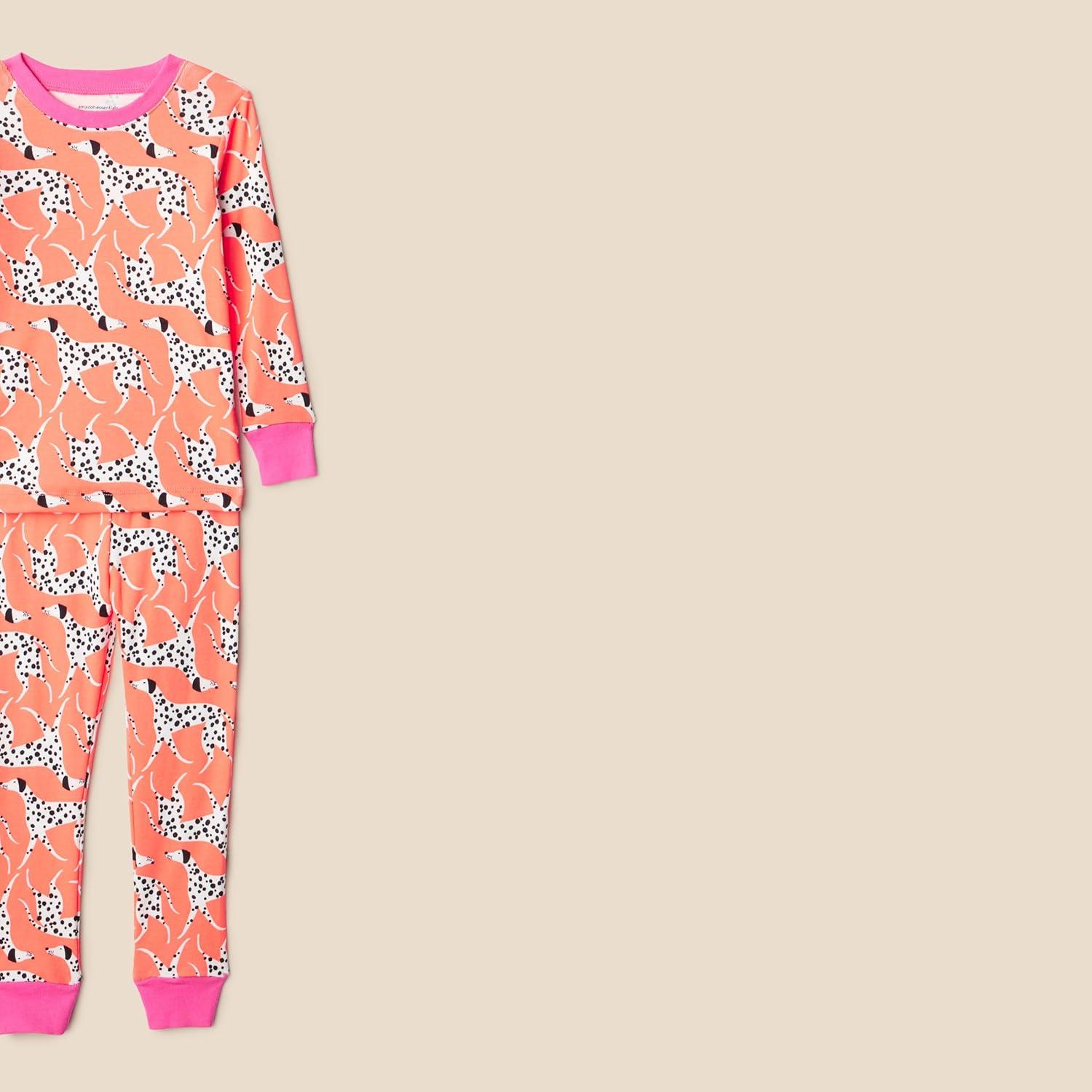 imageAmazon Essentials Unisex Babies Toddlers and Kids SnugFit Cotton Pajama Sleepwear SetsCoral Orange Dog
