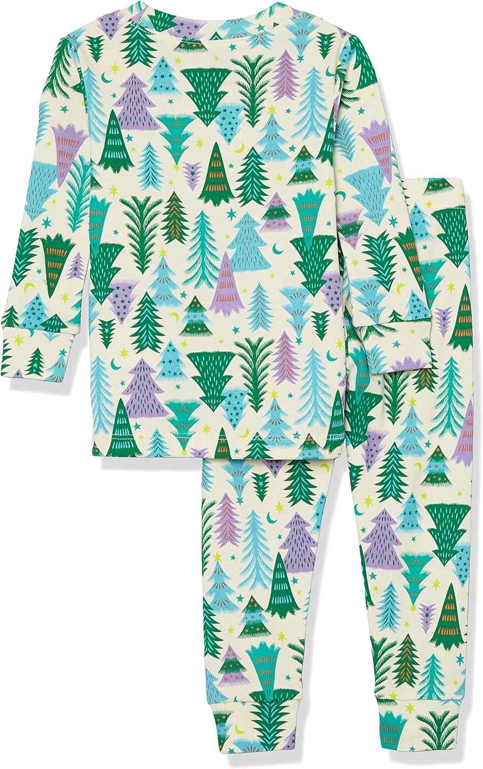 imageAmazon Essentials Unisex Babies Toddlers and Kids SnugFit Cotton Pajama Sleepwear SetsEcru Festive Tree