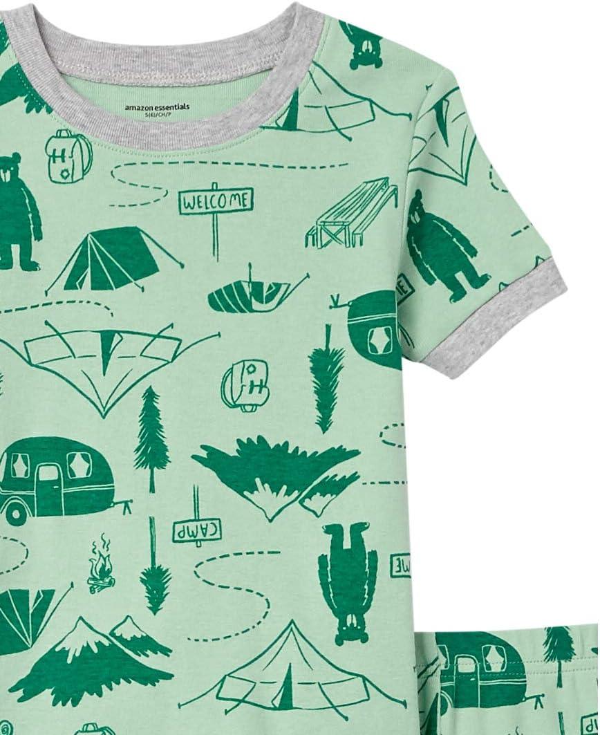 imageAmazon Essentials Unisex Babies Toddlers and Kids SnugFit Cotton Pajama Sleepwear SetsHappy Camper
