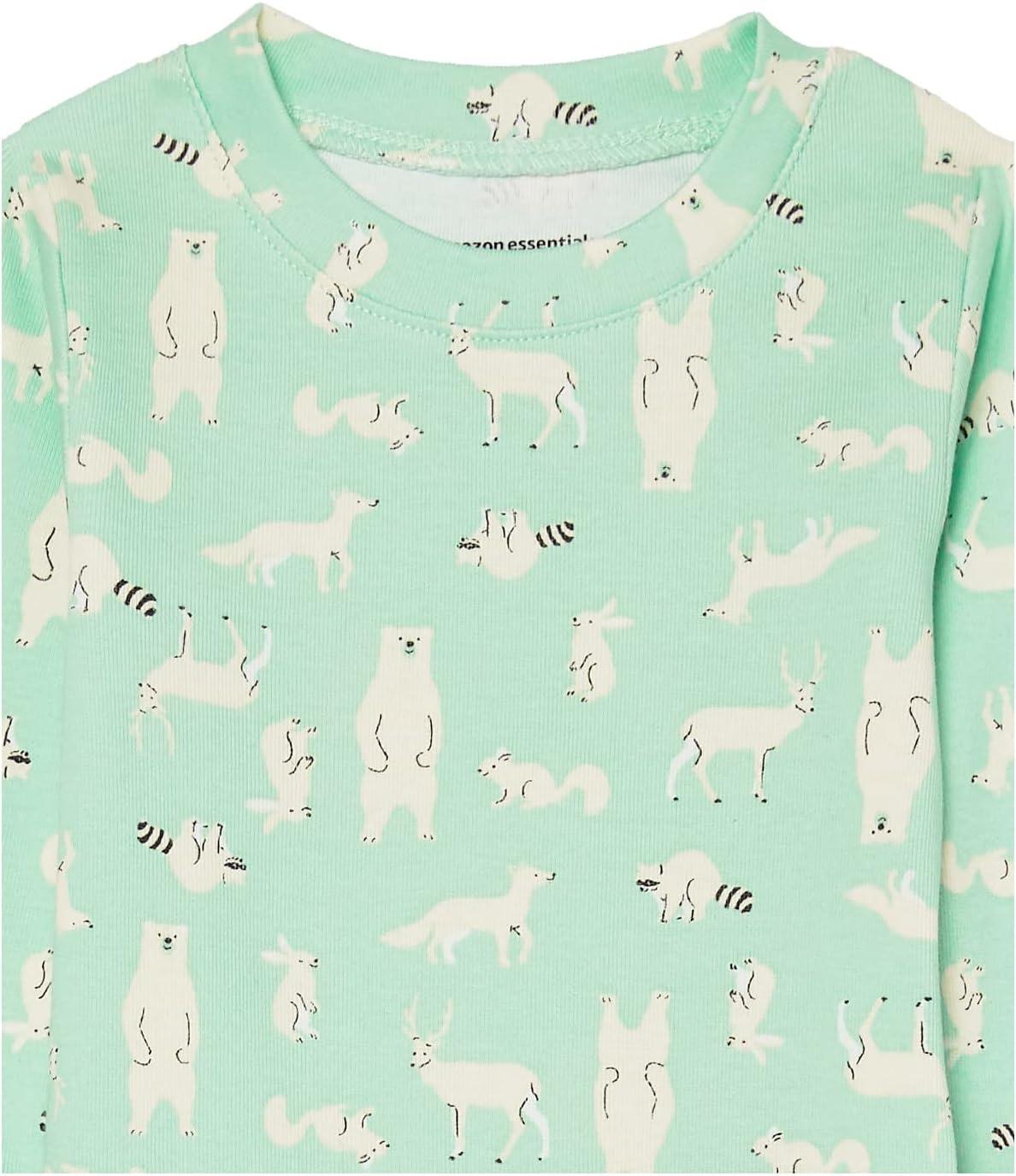 imageAmazon Essentials Unisex Babies Toddlers and Kids SnugFit Cotton Pajama Sleepwear SetsMint Green Forest Animals