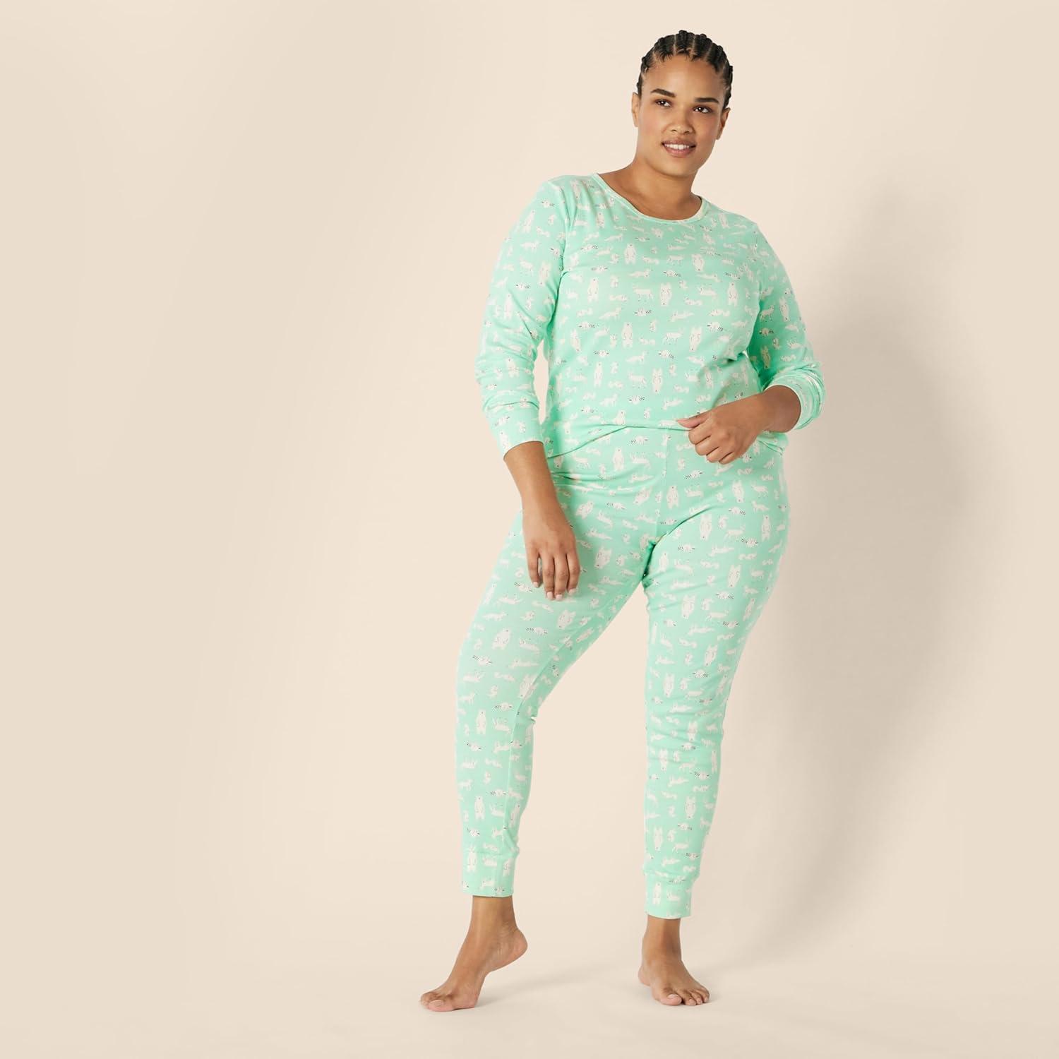 imageAmazon Essentials Unisex Babies Toddlers and Kids SnugFit Cotton Pajama Sleepwear SetsMint Green Forest Animals