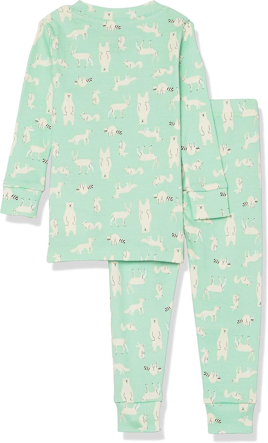 imageAmazon Essentials Unisex Babies Toddlers and Kids SnugFit Cotton Pajama Sleepwear SetsMint Green Forest Animals