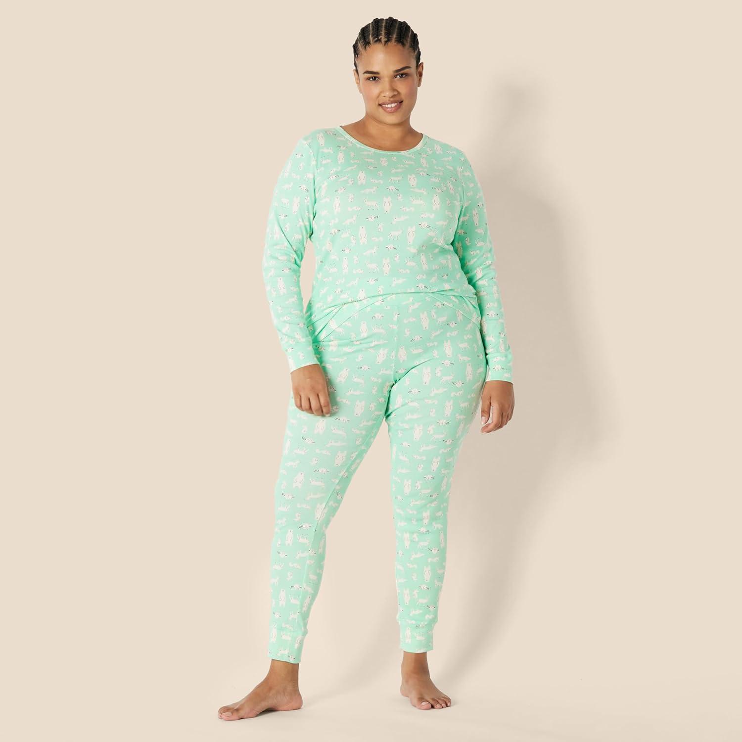 imageAmazon Essentials Unisex Babies Toddlers and Kids SnugFit Cotton Pajama Sleepwear SetsMint Green Forest Animals
