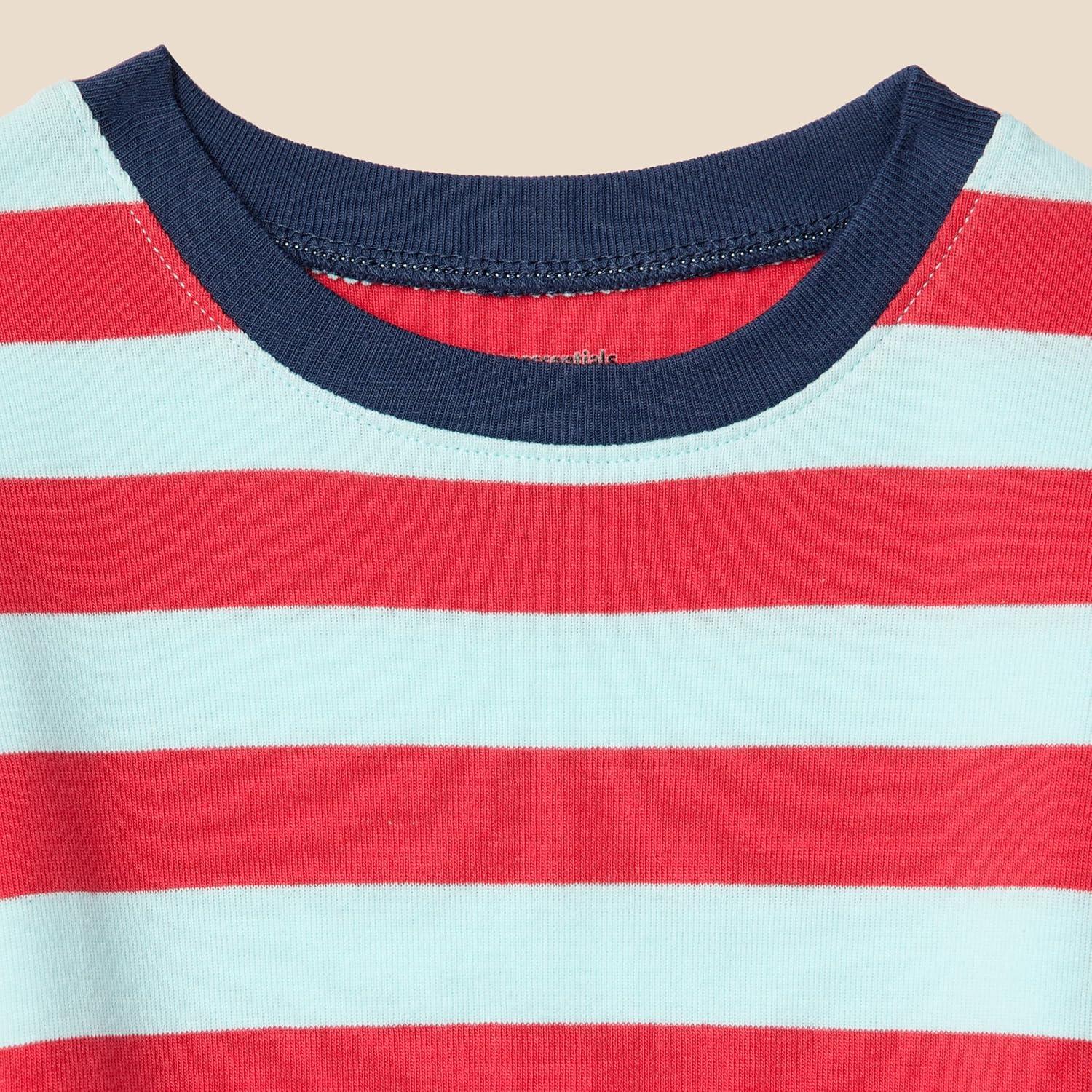 imageAmazon Essentials Unisex Babies Toddlers and Kids SnugFit Cotton Pajama Sleepwear SetsPale Aqua BlueRedWhiteStripeYeah