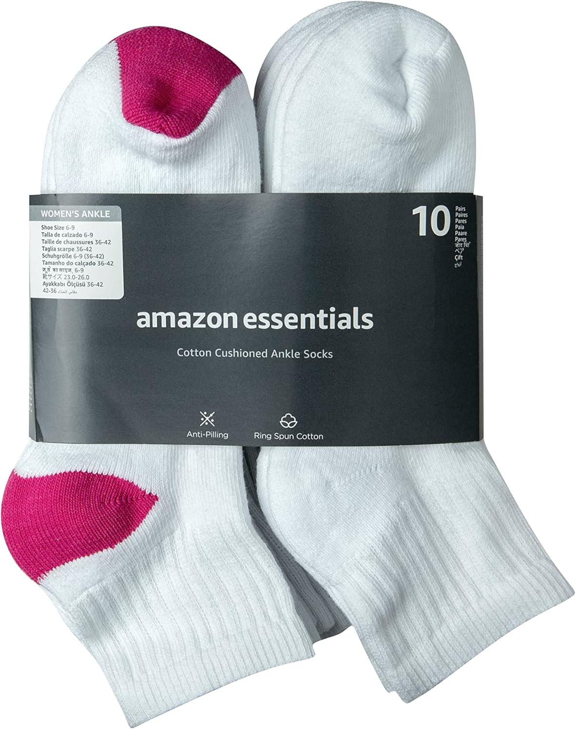 imageAmazon Essentials Womens Cotton Ankle Socks Lightly Cushioned 10 PairsWhite