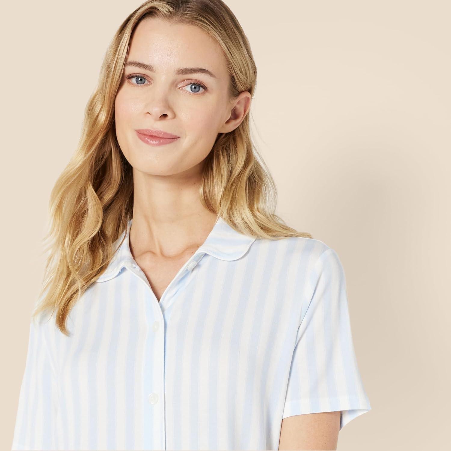 imageAmazon Essentials x Sofia Grainge Mommy and Me Short Sleeve Pajama SetPale Blue Bold Stripe