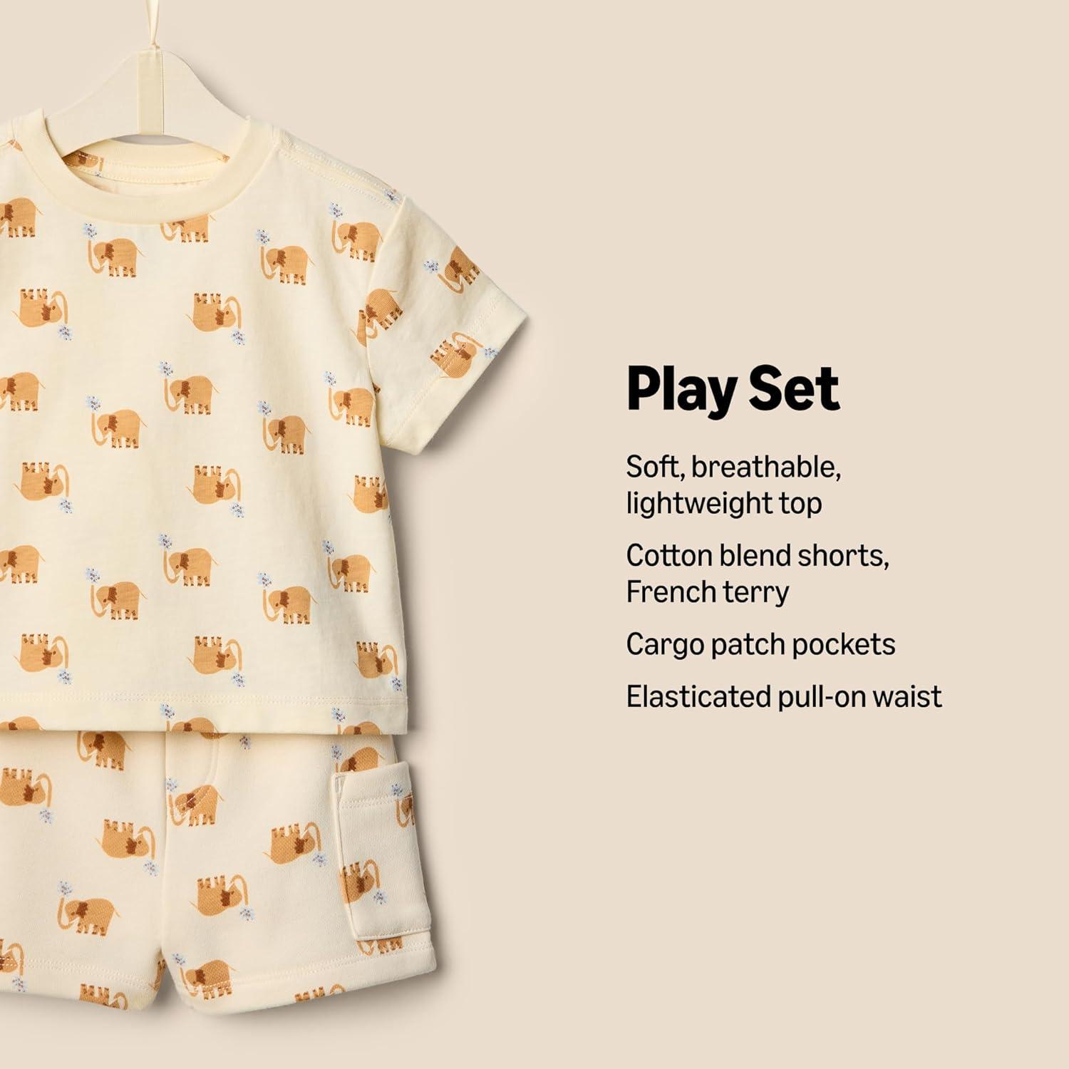 imageAmazon Essentials x Sofia Grainge Toddlers and Baby Boys Regular Fit TShirt and Short SetIvory Elephants
