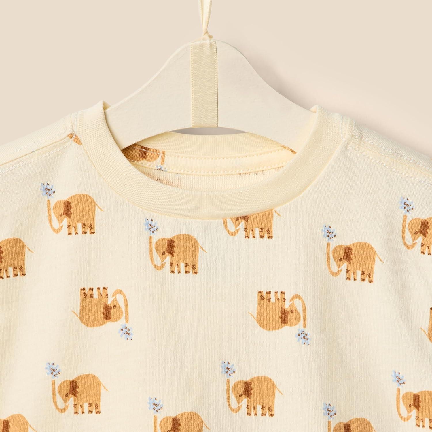 imageAmazon Essentials x Sofia Grainge Toddlers and Baby Boys Regular Fit TShirt and Short SetIvory Elephants