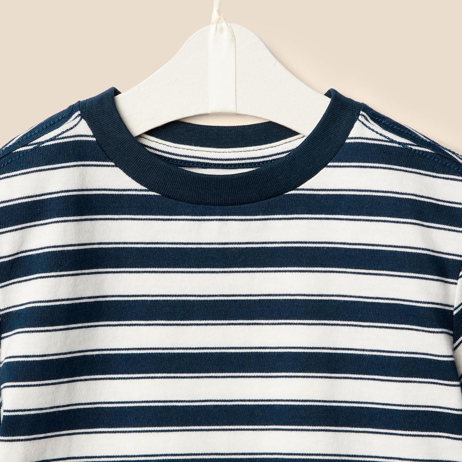 imageAmazon Essentials x Sofia Grainge Toddlers and Baby Boys Regular Fit TShirt and Short SetIvory Navy Stripe