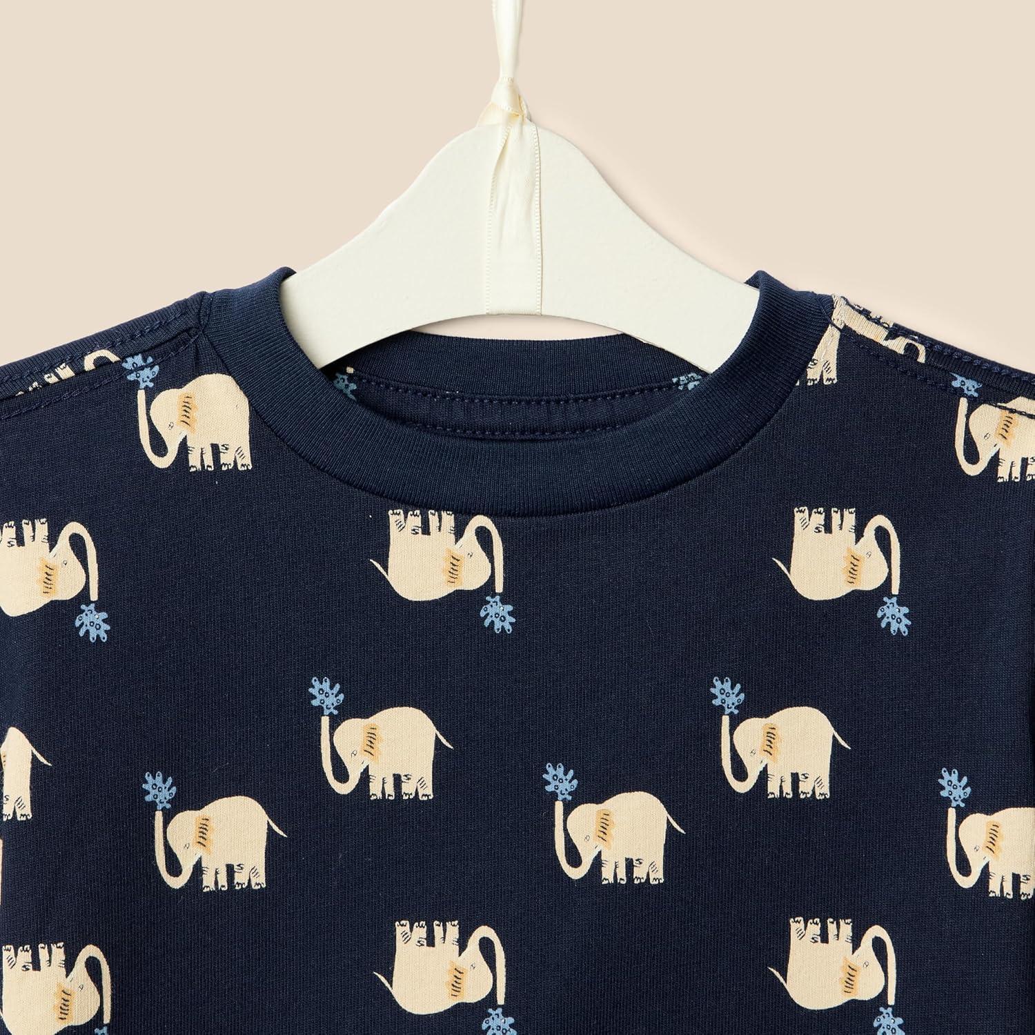 imageAmazon Essentials x Sofia Grainge Toddlers and Baby Boys Regular Fit TShirt and Short SetNavy Elephants