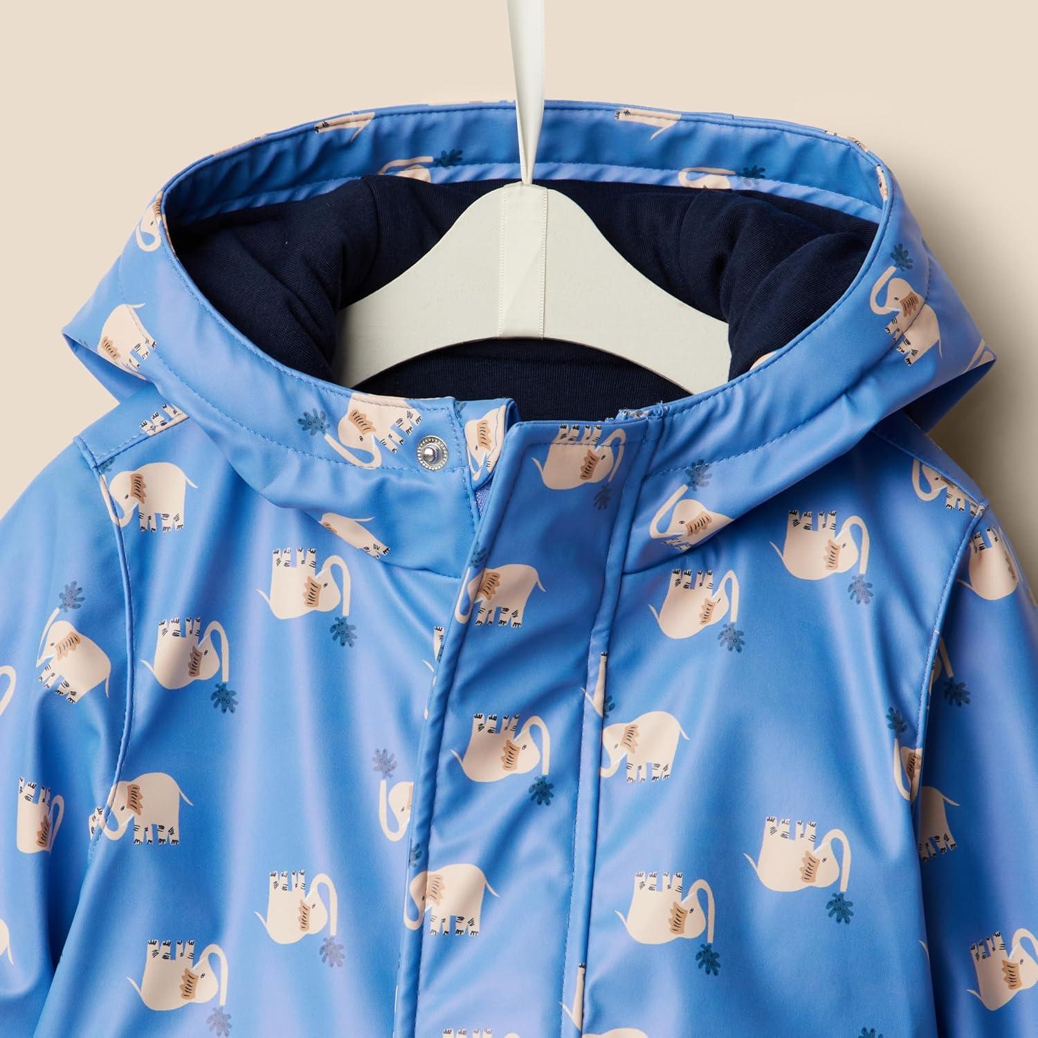 imageAmazon Essentials x Sofia Grainge Toddlers and Baby Boys WaterRepellent Rain JacketCornflower Blue Elephants