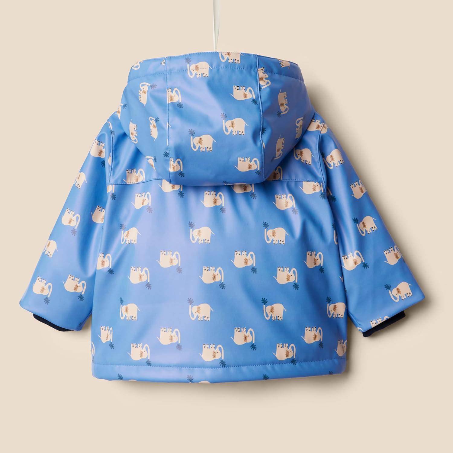imageAmazon Essentials x Sofia Grainge Toddlers and Baby Boys WaterRepellent Rain JacketCornflower Blue Elephants