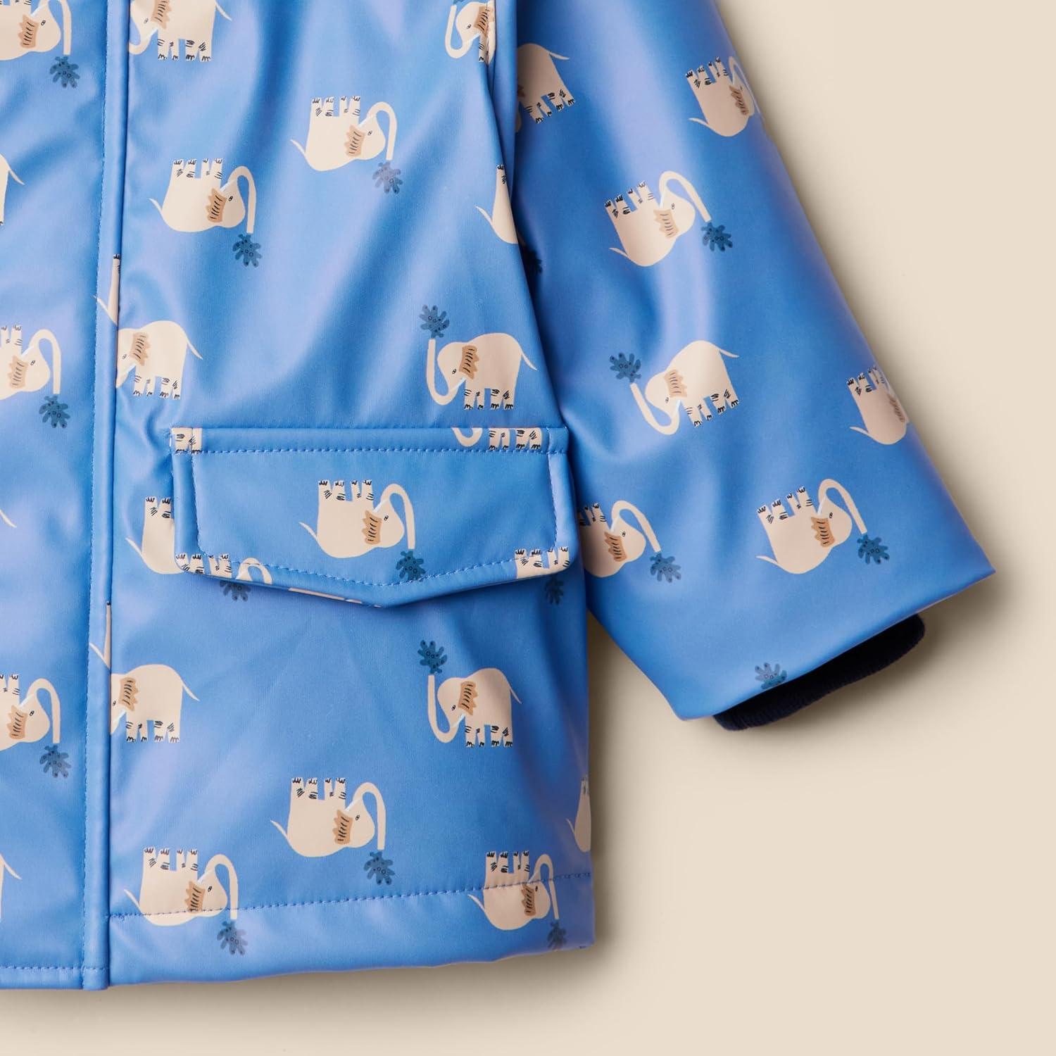 imageAmazon Essentials x Sofia Grainge Toddlers and Baby Boys WaterRepellent Rain JacketCornflower Blue Elephants