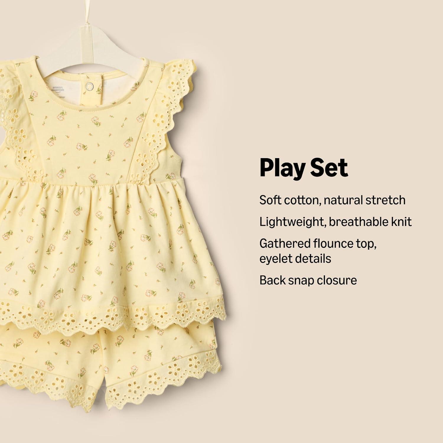imageAmazon Essentials x Sofia Grainge Toddlers and Baby Girls Eyelet Short ampamp Top SetLight Tan Ditsy Flowers