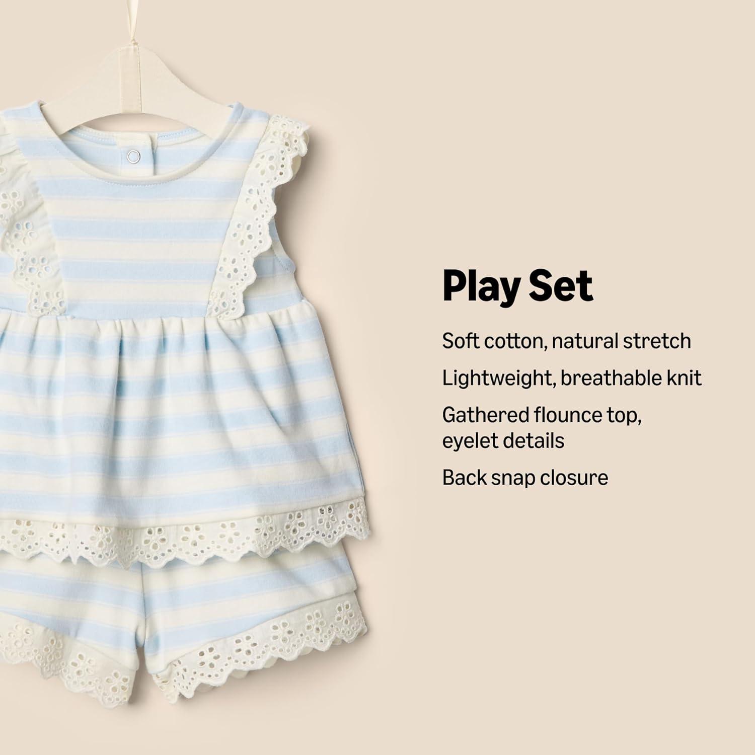 imageAmazon Essentials x Sofia Grainge Toddlers and Baby Girls Eyelet Short ampamp Top SetPale Blue Bold Stripe