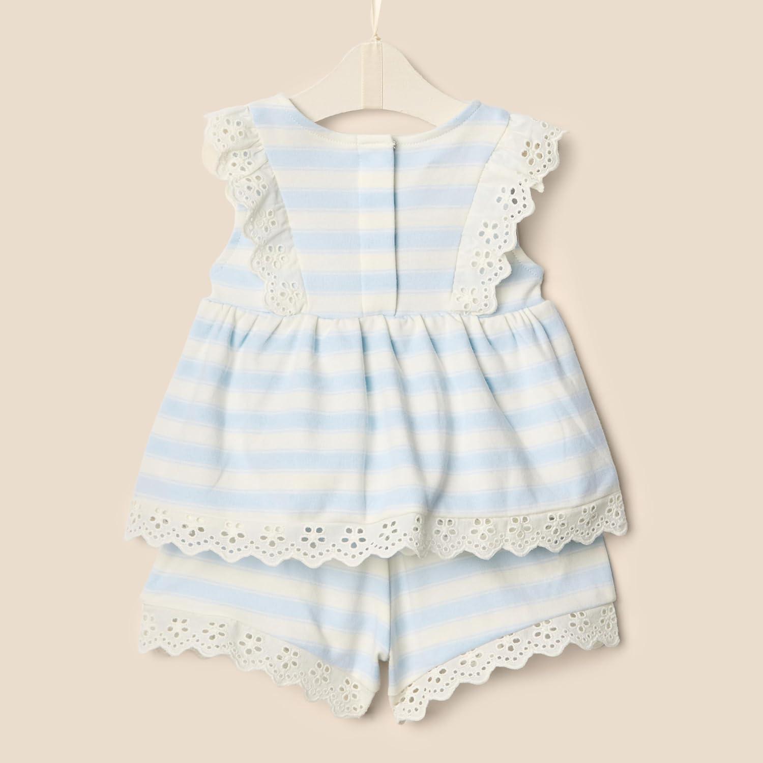 imageAmazon Essentials x Sofia Grainge Toddlers and Baby Girls Eyelet Short ampamp Top SetPale Blue Bold Stripe