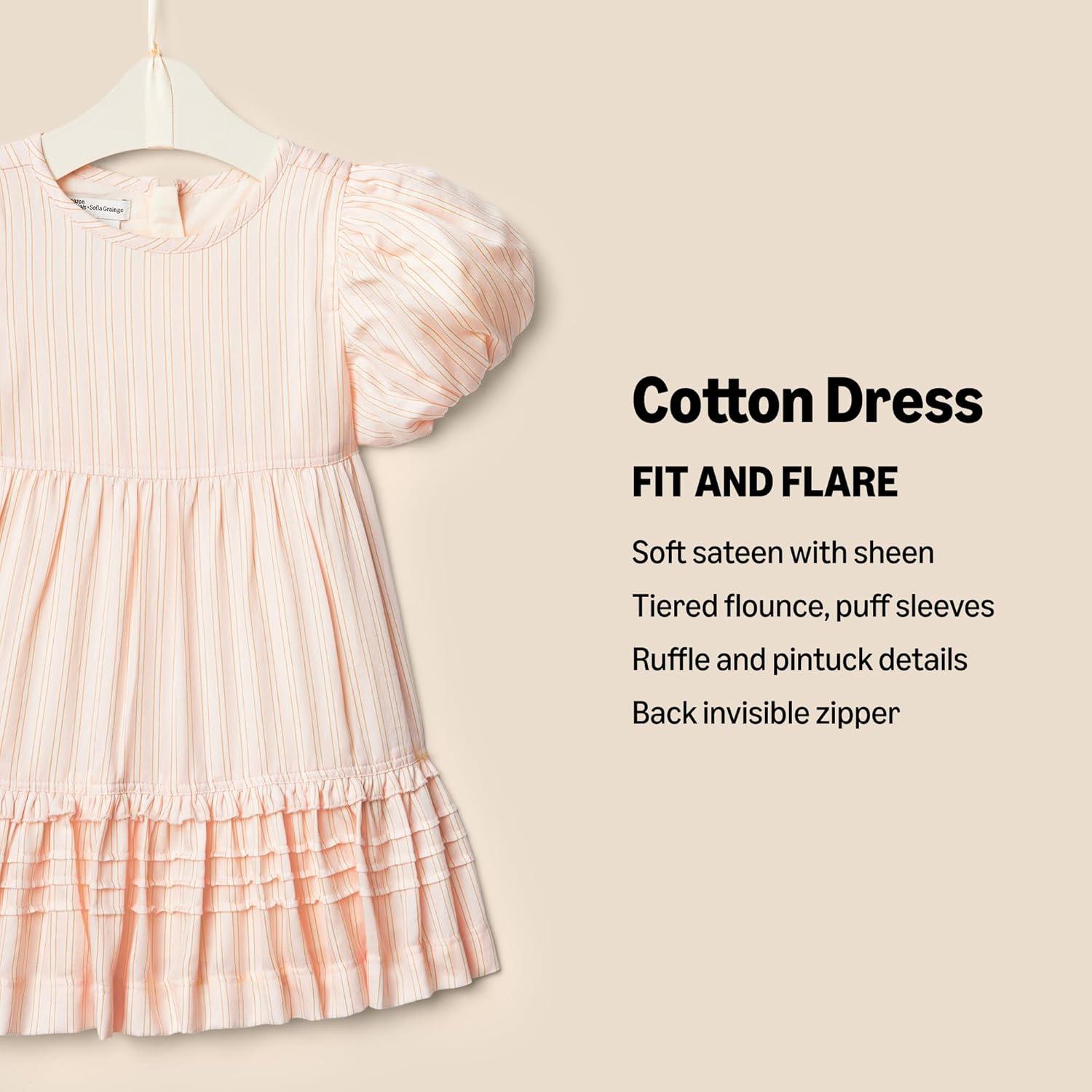 imageAmazon Essentials x Sofia Grainge Toddlers and Baby Girls Puff Sleeve DressPeach Classic Stripe