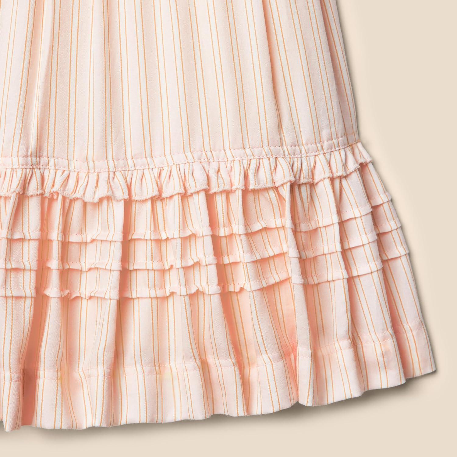 imageAmazon Essentials x Sofia Grainge Toddlers and Baby Girls Puff Sleeve DressPeach Classic Stripe
