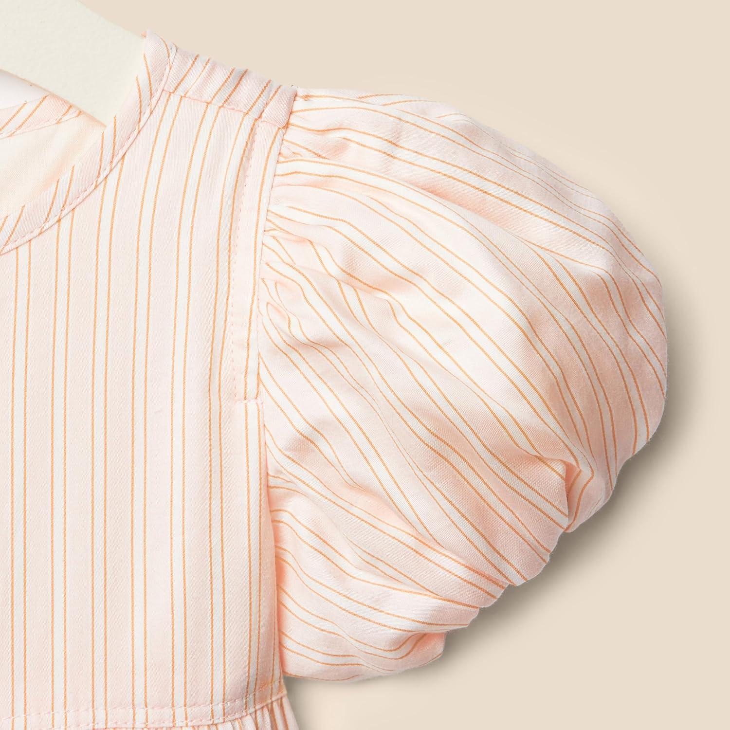 imageAmazon Essentials x Sofia Grainge Toddlers and Baby Girls Puff Sleeve DressPeach Classic Stripe